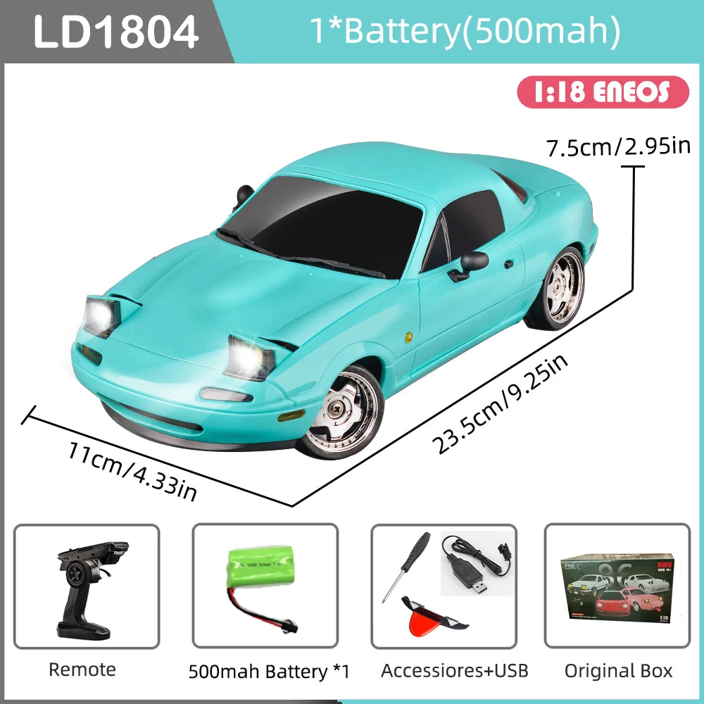 AutoModel RC Miata Drift Car 1/18 2.4G 2WD LED Lights Gyroscope Model