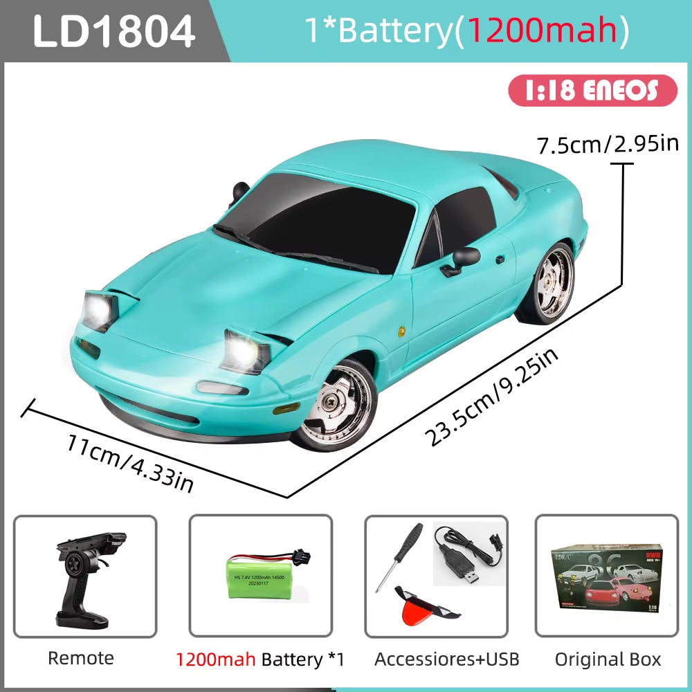 AutoModel RC Miata Drift Car 1/18 2.4G 2WD LED Lights Gyroscope Model