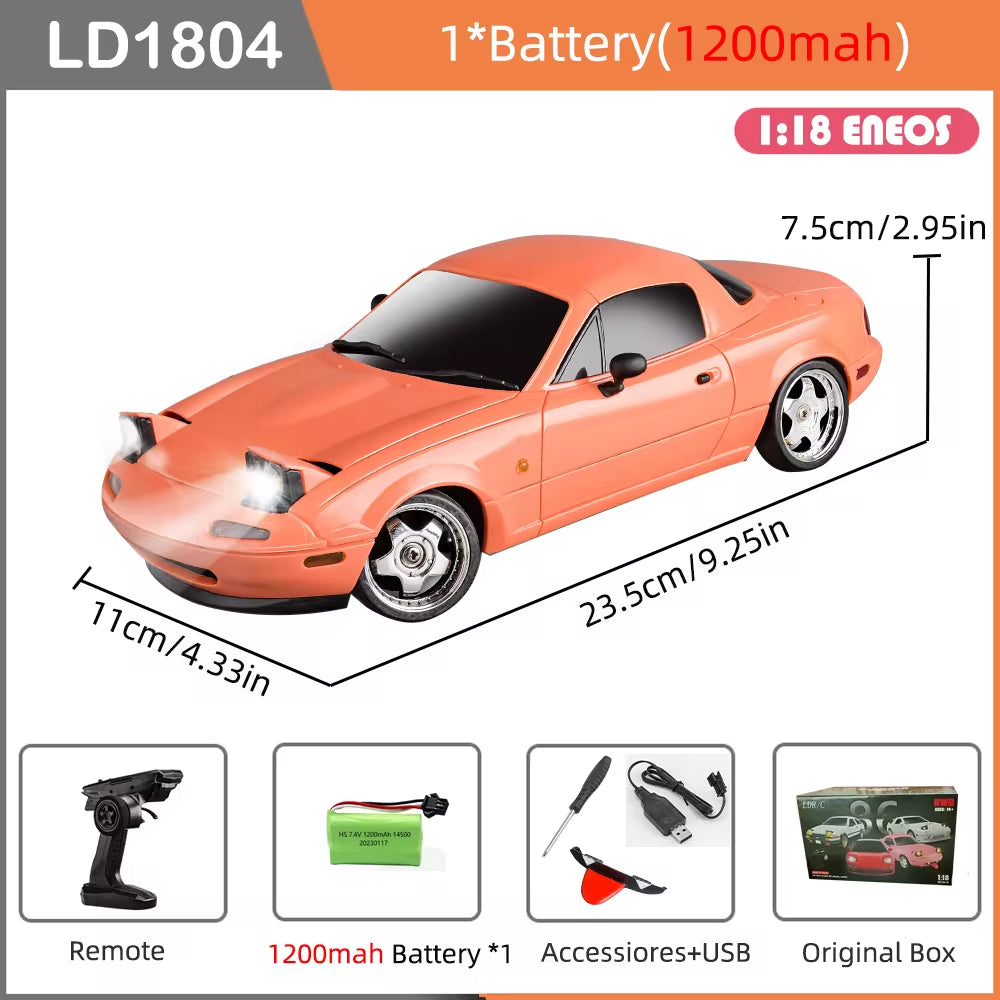 AutoModel RC Miata Drift Car 1/18 2.4G 2WD LED Lights Gyroscope Model