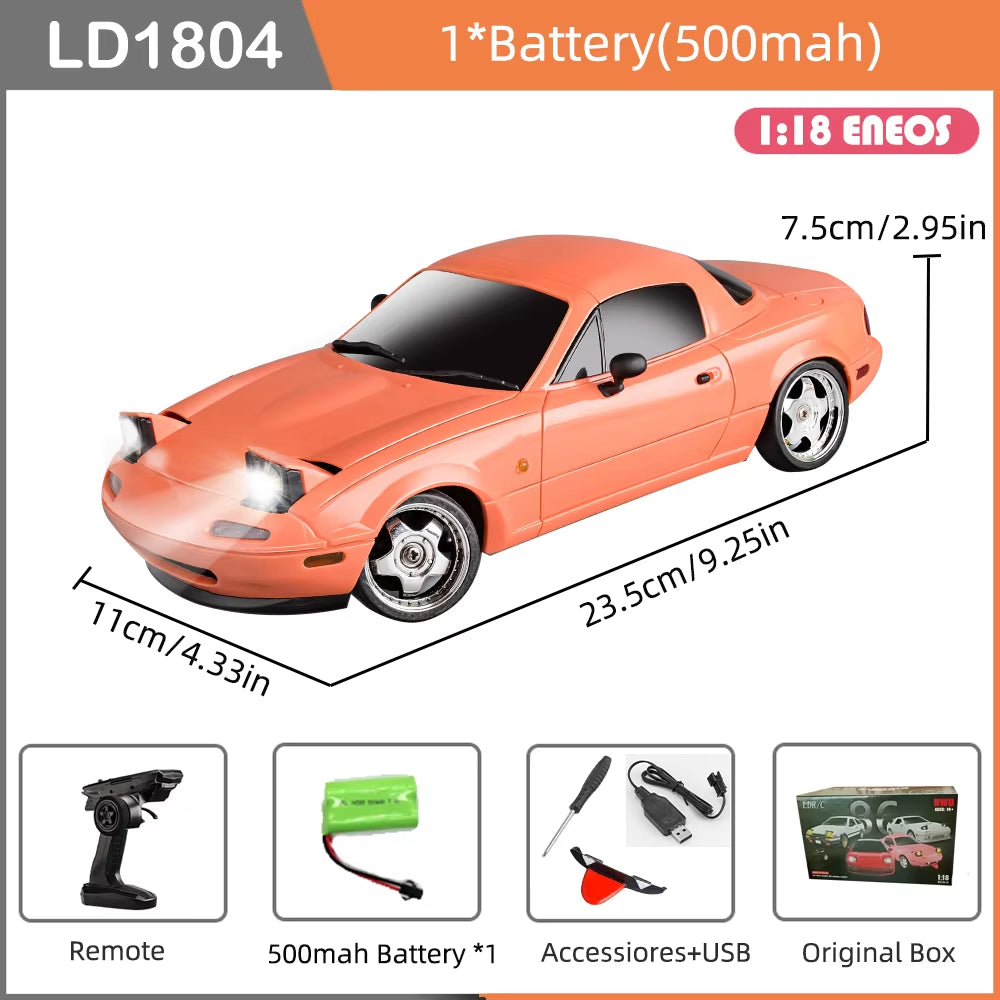 AutoModel RC Miata Drift Car 1/18 2.4G 2WD LED Lights Gyroscope Model